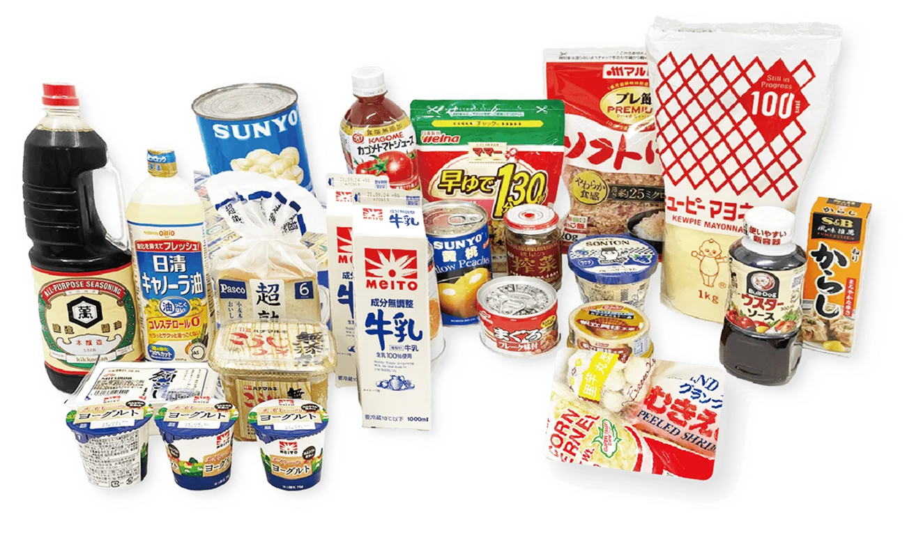 乳製品・パン・調味料・缶詰など丸勤の取扱い総合食品